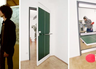 A space-saving ping-pong table doubling up as a door.