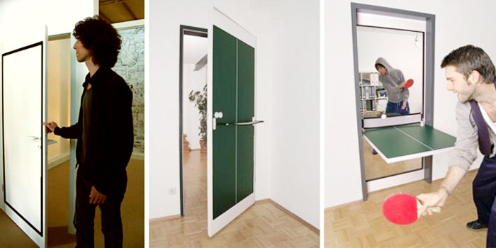 A space-saving ping-pong table doubling up as a door.