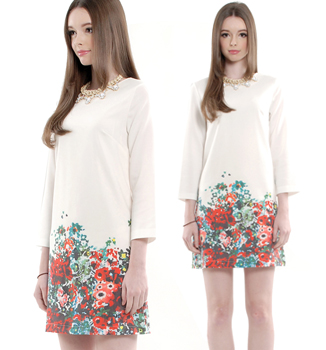 HER VELVET VASE Emerald Floral Shift Dress S$28.00